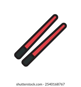 Ilustración de icono plano de palillos simples, aislado sobre fondo blanco. 