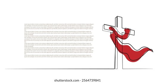 simple Christian background. vector illustration of the outline of the cross of Jesus with red cloth