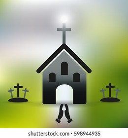 simple christian church with cross and praying hands eps10