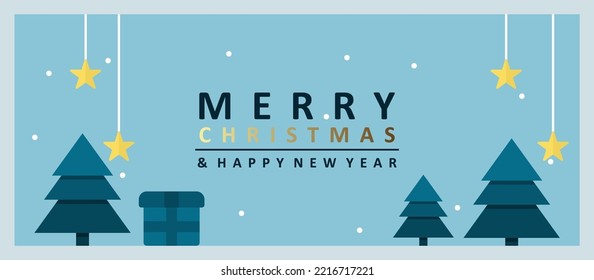 Simple Christmas background. Christmass banner with gift decorations and Xmas trees elements.