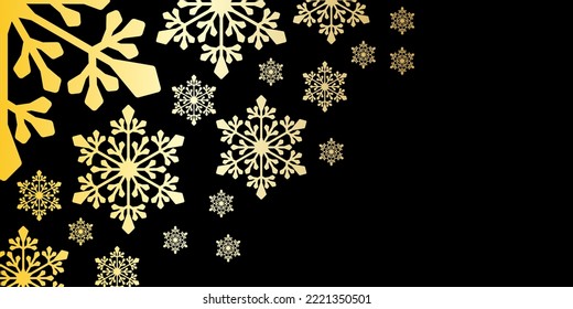 Einfache Weihnachten-Hintergrund mit goldenem Schneeflocken auf schwarzem Hintergrund, Vektorgrafik