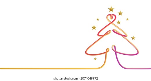 Simple christmas background with line art pine tree and star.