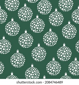 Simple Christmas background. Seamless vector pattern for design and fashion prints. Christmas white balloons, on a green background.