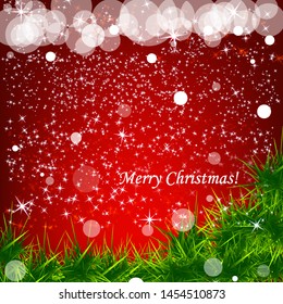 Simple christmas background with snowfakes and christmas tree