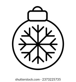 Simple Christmas Ball with Snowflake line icon. Christmas Decoration Stroke pictogram Vector illustration isolated on a white background