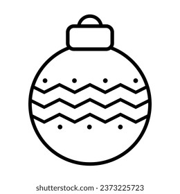 Simple Christmas Ball with zig zag stripes line icon. Christmas Decoration Stroke pictogram Vector illustration isolated on a white background