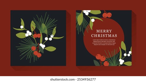 Simple Christmas Botanical Illustration Template 