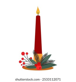 Simple Christmas Candle Designs with Holly and Stars. Happy New Year flat illustration. Church pray