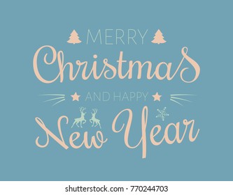 Simple Christmas card with calligraphy and ornaments. Vector.