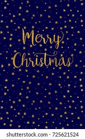 Simple Christmas Card - Dark, Blue Background With Gold Foil Stars And Handwritten Letters