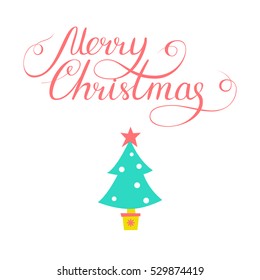 Simple Christmas card design with doodle illustration and lettering. Xmas design for greeting cards and invitations.