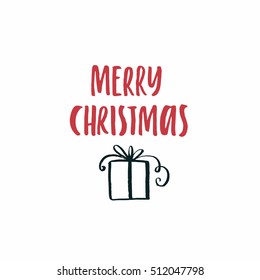 Simple Christmas card design with handdrawn illustration and lettering. Vector holiday series.