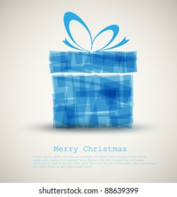 Simple Christmas card with a gift made from blue rectangles