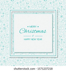 Simple Christmas card with greetings and decorations. Vector