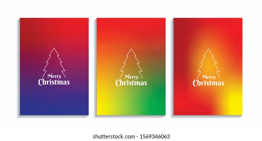 Simple Christmas card set with greetings and pine tree on soft colorful gradient background.