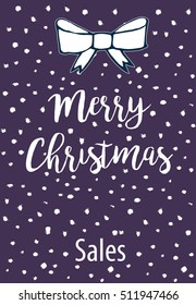 Simple Christmas card with snow, calligraphy and presents