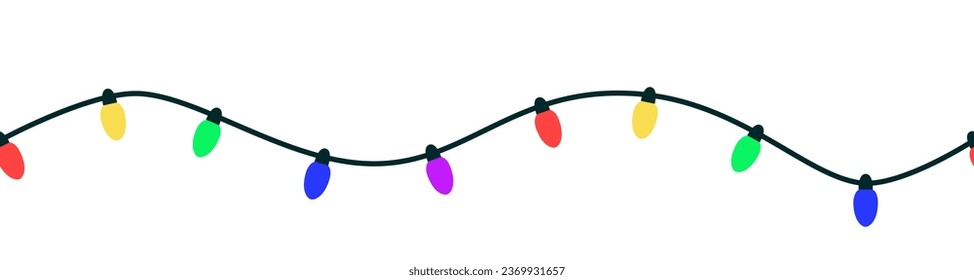 Simple Christmas colorful bulb light. Festival garlands with colorful bulbs. Vector Repeating Illustration.