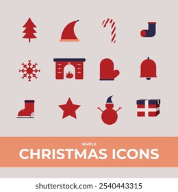 Elemento simples de Natal Conjunto Ícone Design Vetor