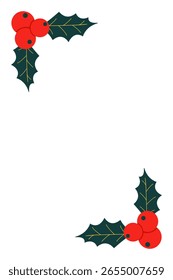 A simple Christmas frame with holly and berry corner decorations, creating a minimalist holiday border