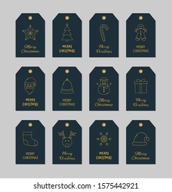 Simple Christmas gift tags with decorations and wishes. Vector