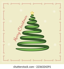 Simple Christmas Greeting Card in Continuous Tree Line