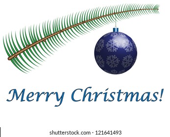 A simple christmas greeting card with fir branch and ornament