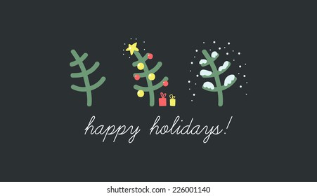 Simple christmas greeting card with trees.Vector.