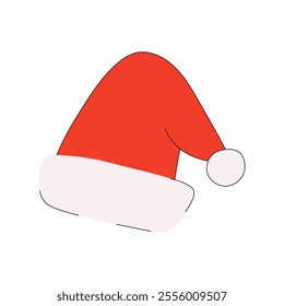 Simple Christmas Hat. Santa Claus red Cap. Vector hand Drawn illustration on a white background