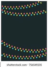 Simple Christmas Holiday Greeting Card Template with Colorful Garland of Lights 