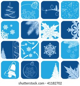 Simple Christmas icon set in blue color