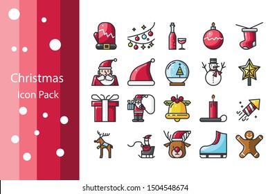 simple christmas icon set, new xmas set vector and illustration, santa claus and more icon, cute graphic design color outline