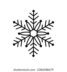 Simple christmas icon snowflake. Abstract snow logo frost cold weather. Winter precipitation. Flat vector illustration in line art style