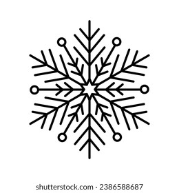Simple christmas icon snowflake. Abstract snow logo frost cold weather. Winter precipitation. Flat vector illustration in line art style