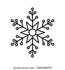 Simple christmas icon snowflake. Abstract snow logo frost cold weather. Winter precipitation. Flat vector illustration in line art style