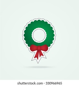 Simple christmas icon of wreath with tied bow. 