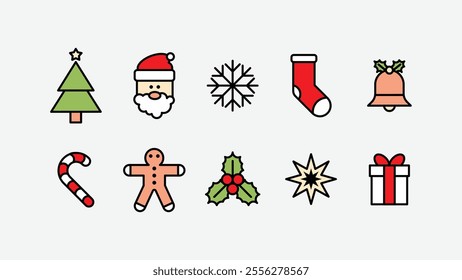 simple christmas icons set colored