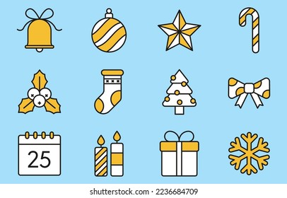 Simple Christmas Line Icons Set Editable Free Vector Image