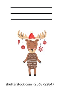 Simple Christmas and New Year card with holiday symbols and space for inscription.