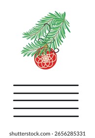 Simple Christmas and New Year card with holiday symbols and space for inscription.