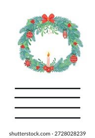 Navidades simples y tarjeta de Año Nuevo con símbolos de vacaciones y espacio para la inscripción.