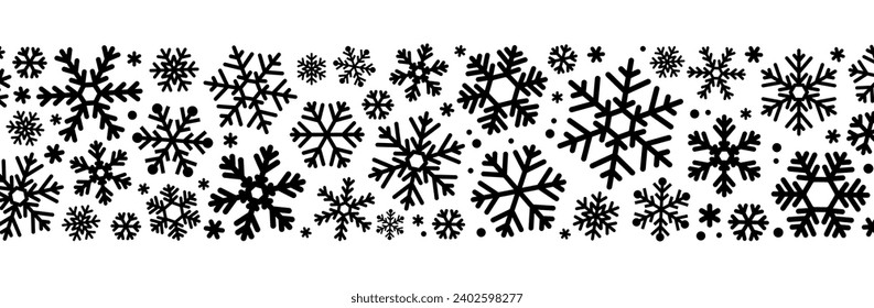 Simple Christmas pattern with geometric black snowflakes on white background. Vector winter illustration
