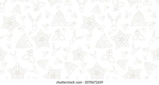 simple christmas pattern with golden ornaments and white background