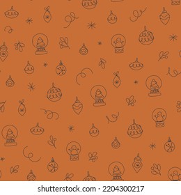 Simple Christmas pattern with snowball, christmas toy and mistletoe. New Year. seamless pattern for paper, wrapping, clothing, textile, wallpaper. Vector illustration