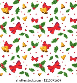 simple christmas pattern texture bell bow red mistletoe leaf