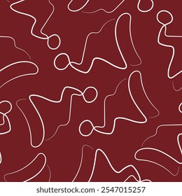 simple Christmas pattern with an unusual Santa Claus hat drawn in line art style on a red background