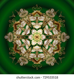 Simple Christmas pattern - varied Xmas gold snowflakes with dots. Happy New Year winter background. Vector design for textile, wallpaper, fabric, wrapping paper.