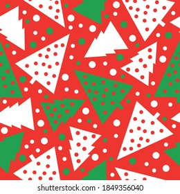 Simple Christmas pattern. White and green Christmas trees. Red background. Vector texture. Festive bright print for Wallpaper and textiles.
