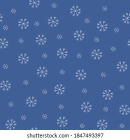 Simple Christmas pattern. White snowflakes. Dark blue background. Vector texture. Holiday print for packaging and textiles.