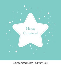 Simple Christmas postcard template design, Christmas wish on star shaped design element arranged with snowflakes on blue background. 