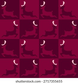 Simple christmas reindeer pattern. Red reindeer background. Background for christmas decoration, gift wrapping paper, cards and greetings.